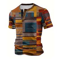 Waffle Colorful Plaid Men's 3D Print T shirt Tee Henley Shirt Casual Daily T shirt Brown Short Sleeve Henley Shirt Summer Clothing Apparel S M L XL XXL XXL 3XL Lightinthebox