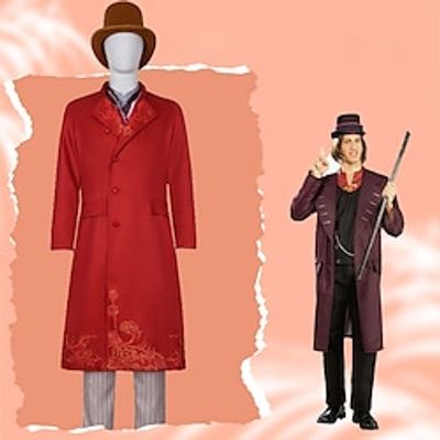 Charlie and the Chocolate Factory Wonka Willy Wonka Cosplay Costume Outfits Men's Movie Cosplay Cosplay Red 6 PCS Coat Vest Shirt Halloween Masquerade Polyester Lightinthebox