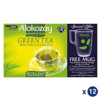 Alokozay Green Tea - 100 Tea Bags + Mug X Pack Of 12