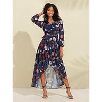 Chiffon Floral Navy Wrap Maxi Dress Lightinthebox