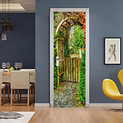 3D 2pcs Self-adhesive Creative Door Stickers Living Room Bedroom Diy Decorative Home Waterproof Wall Stickers 77x200cm miniinthebox
