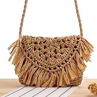 Women's Crossbody Bag Crossbody Bag Straw Daily Going out Solid Color Dark Brown Beige Lightinthebox - thumbnail