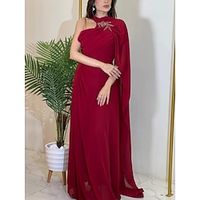 A-Line Evening Gown Elegant Dress Formal Sweep  Brush Train Christmas Red Green Dress Sleeveless Halter Neck Stretch Chiffon with Pleats Ruched Shouder Flower 2023 Lightinthebox - thumbnail