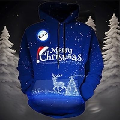 Graphic Merry Christmas Christmas Pattern Fashion Daily Basic Men's 3D Print Hoodie Pullover Christmas Sports Outdoor Holiday Hoodies Royal Blue Hooded Print Front Pocket Spring   Fall Designer Lightinthebox