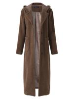 O-NEWE Solid Hooded Pocket Long Coat