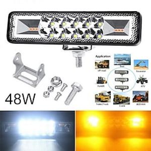 OTOLAMPARA 48W Dual Colors Motorcycle LED Headlight Work Light 12/24V Regular Lightness or Strobe Lightness Amber 16 LED Strobe Flash Work Light Bar Warning Fit For Harley/ Kawasaki/ KTM miniinthebox