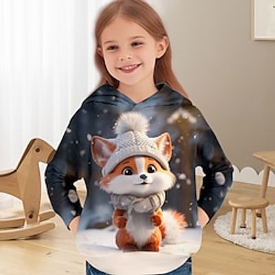 Girls' 3D Cartoon Fox Hoodie Pullover Long Sleeve 3D Print Spring Fall Active Fashion Cute Polyester Kids 3-12 Years Hooded Outdoor Casual Daily Regular Fit Lightinthebox
