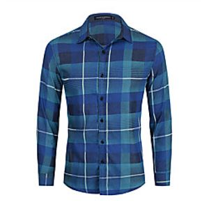 Men's Shirt Plaid Button-Down Long Sleeve Casual Tops Cotton Casual Fashion Comfortable Blue miniinthebox