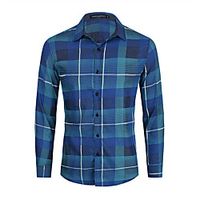 Men's Shirt Plaid Button-Down Long Sleeve Casual Tops Cotton Casual Fashion Comfortable Blue miniinthebox - thumbnail