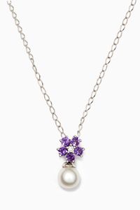 Roses Amethyst Pendant with Pearl & Diamond in 18kt White Gold