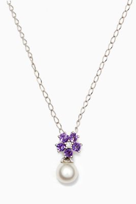 Roses Amethyst Pendant with Pearl & Diamond in 18kt White Gold