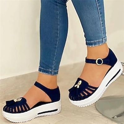 Women's Sandals Platform Sandals Buckle Platform Wedge Heel Round Toe Faux Leather Buckle Solid Color Navy Black Pink miniinthebox