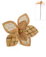 Homesmiths Christmas Velvet Flower Stem with Gold Embroidery