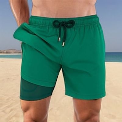 Men's Board Shorts Swim Trunks Going out Weekend Breathable Quick Dry Drawstring Elastic Waist with Pockets Plain Short Gymnatics Casual Activewear Green Lightinthebox