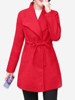 Lapel Drawstring Wool Coat