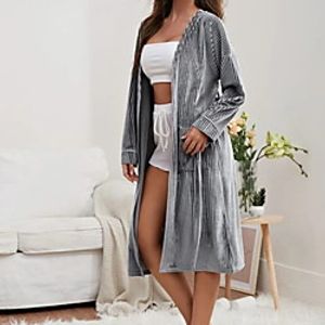 Women's Home Polyester Pant everyday Scoop Neck Robes Long Sleeve Knitting Spring  Summer Belt Included Textured XS Gray  1 PC Lightinthebox