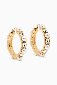 Crystal & Pearl Hoop Earrings in Metal
