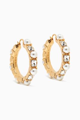 Crystal & Pearl Hoop Earrings in Metal