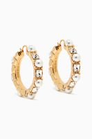 Crystal & Pearl Hoop Earrings in Metal - thumbnail
