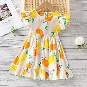 Kids Little Girls' Dress Fruit Print White Knee-length Short Sleeve Basic Dresses Summer Regular Fit 3-8 Years Lightinthebox