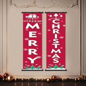 1pc Christmas Poster with Hangers Courtyard Merry Christmas Wall Art Canvas Posters Art For Home Living Room Decoration Wall Art Decor Lightinthebox