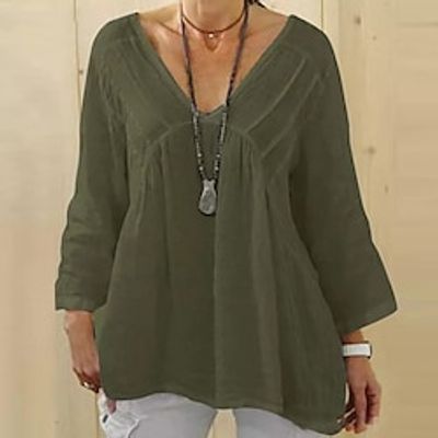 Women's Plus Size Tops Blouse Plain Long Sleeve V Neck Streetwear Festival Daily Sports Cotton Spring Summer White Brown Lightinthebox Women's Plus Size Tops Blouse Plain Long Sleeve V Neck Streetwear Festival Daily Sports Cotton Spring Summer White Brown Lightinthebox
