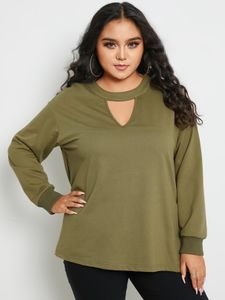 YOINS Plus Size Crew Neck Cut Out Long Sleeves Tee