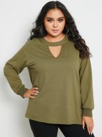 YOINS Plus Size Crew Neck Cut Out Long Sleeves Tee - thumbnail