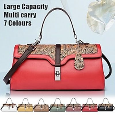 Women's Handbag Crossbody Bag Shoulder Bag Boston Bag PU Leather Party Daily Holiday Zipper Embossed Large Capacity Waterproof Durable Color Block Folk Black White Yellow Lightinthebox