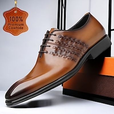 Men's Oxfords Formal Shoes Brogue Dress Shoes British Gentleman Office  Career Party  Evening Leather Italian Full-Grain Cowhide Comfortable Slip Resistant Lace-up Black Brown Lightinthebox