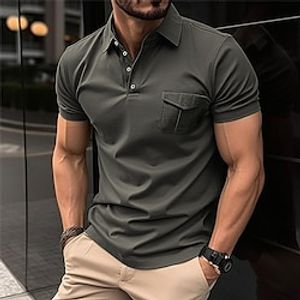 Men's Button Up Polos Golf Shirt Work Casual Lapel Short Sleeve Modern Formal Plain Front Pocket Summer Regular Fit Black Army Green Red Navy Blue Gray Button Up Polos Lightinthebox