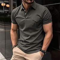 Men's Button Up Polos Golf Shirt Work Casual Lapel Short Sleeve Modern Formal Plain Front Pocket Summer Regular Fit Black Army Green Red Navy Blue Gray Button Up Polos Lightinthebox - thumbnail
