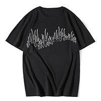 Men's Unisex Tees T shirt Hot Stamping Graphic Prints Letter Plus Size Print Short Sleeve Casual Tops 100% Cotton Basic Designer Big and Tall Black miniinthebox - thumbnail