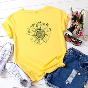 Women's T shirt Tee White Yellow Light Green Graphic Floral Print Short Sleeve Daily Weekend Basic Round Neck 100% Cotton S miniinthebox
