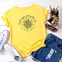 Women's T shirt Tee White Yellow Light Green Graphic Floral Print Short Sleeve Daily Weekend Basic Round Neck 100% Cotton S miniinthebox - thumbnail