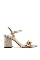 Metallic Logo Leather Mid-Heel Sandals - thumbnail