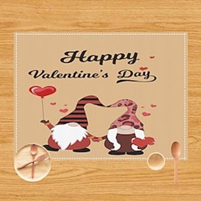 Valentine's Day Placemats, Peace Love Cupid Valentine' S Day Decorations, Truck Buffalo Plaid Valentine's Day Table Pad, Gnome Love Hearts Valentine Decor, Green Leaves Red Table Mat Lightinthebox