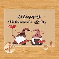 Valentine's Day Placemats, Peace Love Cupid Valentine' S Day Decorations, Truck Buffalo Plaid Valentine's Day Table Pad, Gnome Love Hearts Valentine Decor, Green Leaves Red Table Mat Lightinthebox - thumbnail