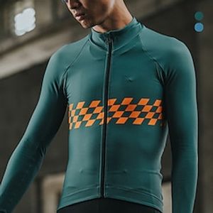 21Grams Men's Cycling Jersey Long Sleeve Bike Jersey Top with 3 Rear Pockets Mountain Bike MTB Road Bike Cycling Breathable Quick Dry Moisture Wicking Reflective Strips Blue Green Spandex Sports Lightinthebox