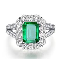 (Top) Explosive accessories wish hot-selling couple ring high-end temperament inlaid zircon emerald baguette colored gemstone open ring female fashio