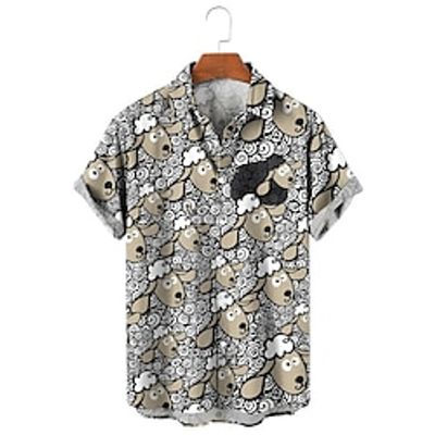 Sheep Casual Men's Shirt Daily Wear Going out Weekend Autumn  Fall Turndown Short Sleeves Khaki S, M, L 4-Way Stretch Fabric Shirt Lightinthebox