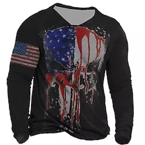 Men's Unisex T shirt Tee Graphic Prints National Flag Crew Neck Black Long Sleeve 3D Print Outdoor Street Print Tops Basic Sports Designer Casual miniinthebox