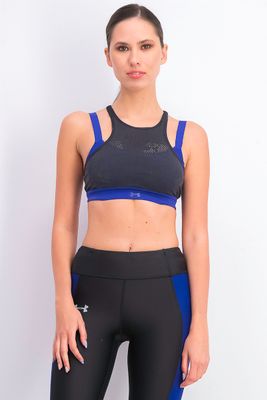 Womens Vanish Mid Vent Padded Sports Bra Black/Blue Womens Vanish Mid Vent Padded Sports Bra Black/Blue