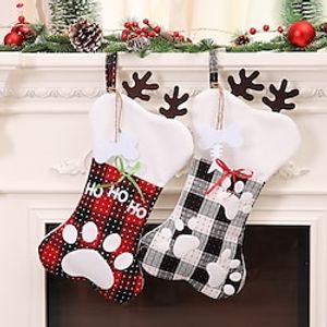 Christmas Bone Candy Bag Decoration with Card Cat Paw Elk Horn Bowknot Buffalo Plaid Handmade Reusable Xmas Tree Hanging Gift Stocking Sock Pendant Ornaments for Xmas Holiday Party Red miniinthebox