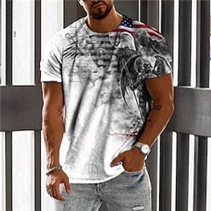 Men's Unisex T shirt Tee Flag Graphic Prints Eagle Crew Neck Gray 3D Print Daily Holiday Short Sleeve Print Clothing Apparel Designer Casual Big and Tall  Summer  Summer Lightinthebox