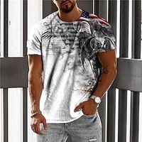 Men's Unisex T shirt Tee Flag Graphic Prints Eagle Crew Neck Gray 3D Print Daily Holiday Short Sleeve Print Clothing Apparel Designer Casual Big and Tall  Summer  Summer Lightinthebox - thumbnail