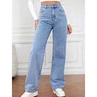 Women's Jeans Wide Leg Trousers Straight Cotton Robin's Egg Blue Light Blue High Waist Streetwear Simple Casual Outdoor Vacation Casual Daily Pocket Full Length Breathable Plain S M L XL 2XL Lightinthebox - thumbnail