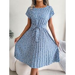 Women's Casual Dress A Line Dress Floral Lace up Print Crew Neck Midi Dress Streetwear A Line Street Holiday Short Sleeve Summer Lightinthebox