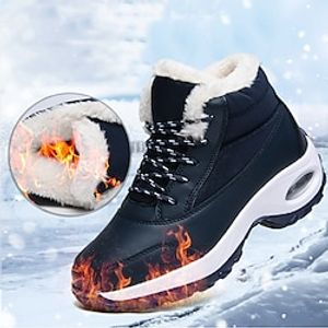 Women's Boots Snow Boots Plus Size Outdoor Daily Fleece Lined Booties Ankle Boots Winter Flat Heel Round Toe Plush Casual Comfort PU Lace-up Solid Color Black Blue miniinthebox