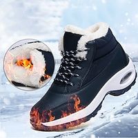 Women's Boots Snow Boots Plus Size Outdoor Daily Fleece Lined Booties Ankle Boots Winter Flat Heel Round Toe Plush Casual Comfort PU Lace-up Solid Color Black Blue miniinthebox - thumbnail